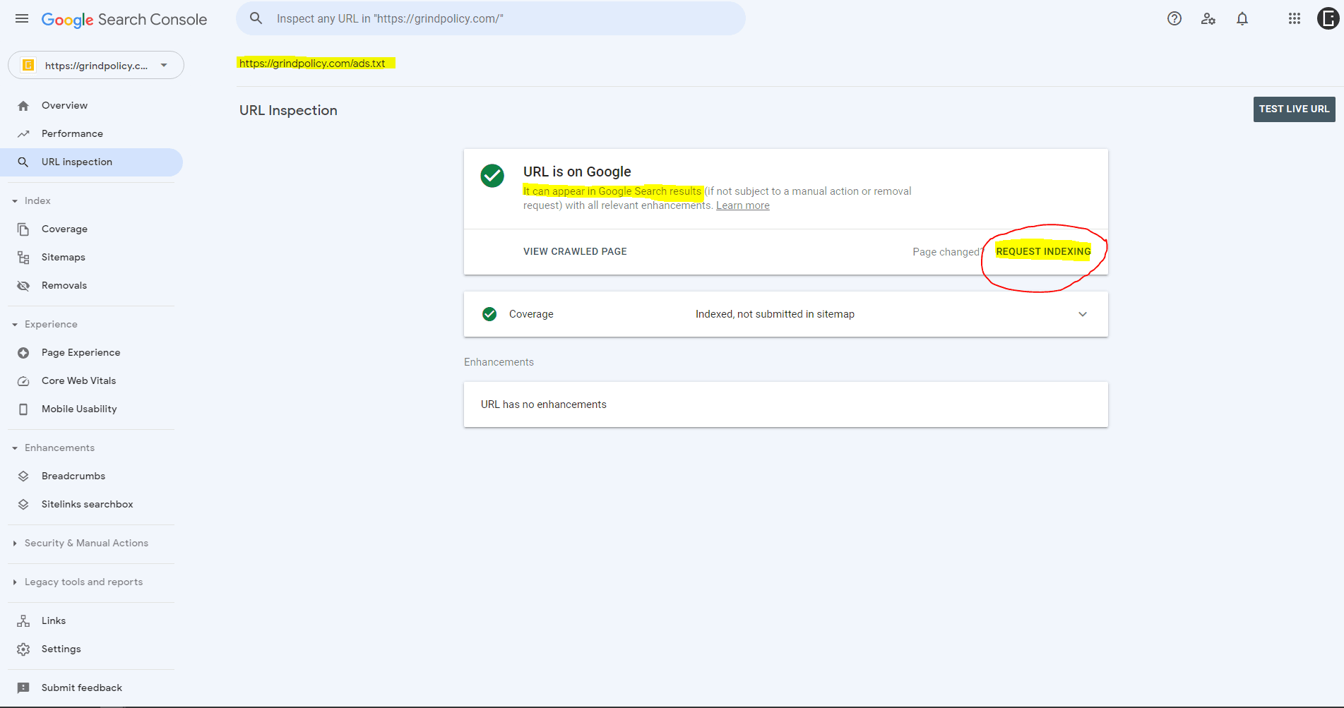 url inspection 2